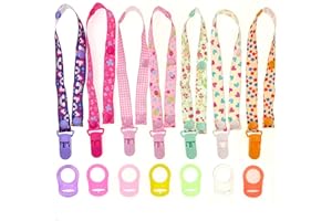 JZK 7 x Multicolor Silicone Baby Dummy Clip Ring for Girls + 7 x Pacifier Clip Dummy Holder Straps for Girls, Suitable for Baby mam soothers