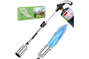 QUANIE Grass Torch Propane Burner, 1,800,000BTU, Flame Launcher, Weed Burner with Self-Igniting and Ergonomic Handle for Weeding, Roofing, Melting (Fuel Not Included, Blue Handle