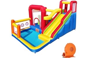 Baralir Bouncy Castle, Inflatable Bounce Castle with Blower for Kids, Blow Up Jumping Bouncer with Slide, Climbing Wall, Obstacles, Trampoline, Ball Pit Pool for Indoor Outdoor