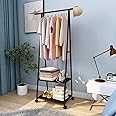 Lukzer A- Shape Metal Multipurpose Garment Rack with 2 Bottom Shelves Clothes Hanging Rail Stylish Display Stand with Wheels Movable Hanger (AS-02/156X55X43CM/Black)