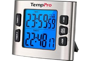 ThermoPro TM02 Digital kökstimer med dubbla nedräkningsstoppklockor, magnetisk timerklocka, justerbart högt larm, bakgrundsbe
