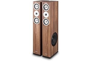 Auna Linie 501 - Altavoces de Torre pasivos, Rendimiento RMS 140 W, Potencia máx. 280 W, Subwoofer, Frecuencias Medias agudas, Revestimiento de Aluminio, Carcasa de Madera, Cubierta extraíble, Marrón