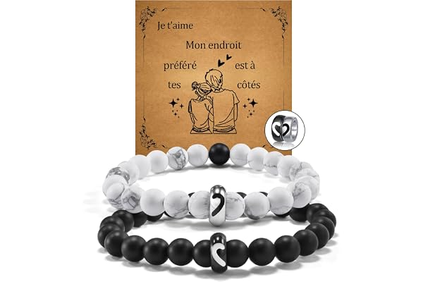 YELUWA Cadeau Saint Valentin, Cadeau Couple, 2 Pcs Bracelet Couple, idee Cadeaux Mariage pour Hommes Femmes de l'Amoureux et de l'Amoureuse Petite Amie Petite Mari Femme Anniversaire