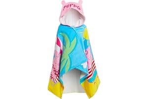 Disney Serviette à capuche Peppa Pig pour filles, poncho 100% coton, serviette de plage Peppa Family + Baby Evie pour enfants, serviette de bain, enveloppe de natation