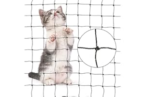 YALYAYA Cat Netting with Steel Wire - Reinforced Anti-Chew Balcony Mesh,Included Fastening Set, Invisible &Weatherproof, Net Ideal for Cat Enclosures Outdoor/Garden and Cat window guard (2 x 3 m)