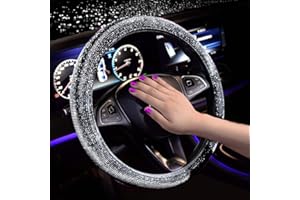 Surakey Couvre Volant Bling Diamant Glitter, Housse de volant de voiture en cuir PU Pour Femmes Filles avec strass brillant - Respirant - Anti-dérapant Universel M 38 cm