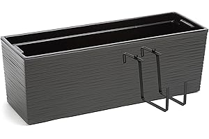 ‎TYMAR Tymar Balkonkasten mit Einsatz, Blumenkasten Balkon mit Metallhalterung, Pflanzkasten aus Kunststoff, Pflanzkübel groß, Innen- und Außenbereich Meißel-Optik (Meißel Graphit, 56x18,5x19,5cm)