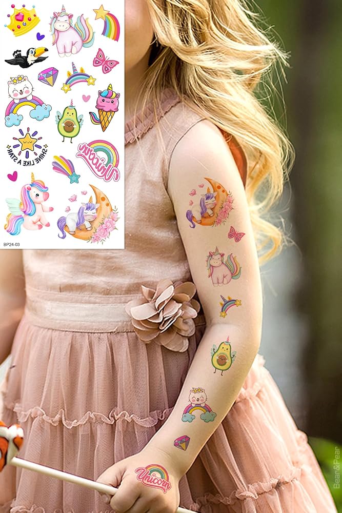 BearPear Renkli Unicorn Karışık Karışık Geçici Dövme Kız Çocukları İçin Dövme