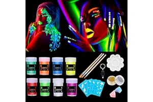 HLIAZJM Peinture Corporelle 8 Couleurs,Kit de Peinture fluorescente UV Non Toxique Neon pour le visage et corps,peinture fluo body UV Glow maquillage uv fluorescent body painting pour Halloween et Carnavals
