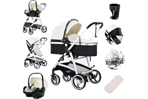 Zkiprm Carrito Bebe 3 en 1, Carrito Bebe Plegable con un Solo Toque, Carro Bebe con Asiento de Coche y Gran Cesta Para Dormir, Carro Bebe 3 Piezas Para Todas Las Estaciones (Bebés de 0 a 36 Meses)