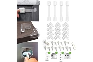 OPULA 𝗢𝗣𝗨𝗟𝗔 8x Copriprese per Bambini Universali Italiane e Schuko, 8x Paraspigoli Bambini Gomma, 4x Blocca Cassetti per Bambini, Para Spigoli Angolari Mobilia, Kit Sicurezza Bambini Casa Mobilia