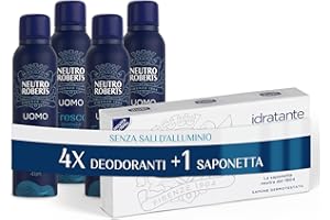Neutro Roberts Deodorante Spray Uomo Essenza Marina, Con antiodore, Zero Sali di Alluminio, Zero Macchie, Con Puro Olio di Glicerina, Dermatologicamente testato, 48h - 4 Pezzi da 150 ml