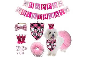 AIMICOCA Czapka urodzinowa dla psa, bandana, dla dziewcząt, na przyjęcie urodzinowe, akcesoria na urodziny psa, bandana, spódnica, kapelusz koronowy, strój urodzinowy dla psów, zwierząt domowych, szczeniaków, kotów