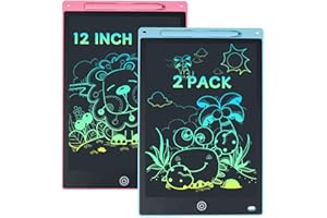 DCV 12 Inch LCD Writing Tablet, 2 Pack Colorful Drawing Tablet Writing Board with Lock&Delete Function, Doodle Scribbler Pad Educational Toys for Kids Age 2-9 Year Old Girls Boys- Blue&Pink
