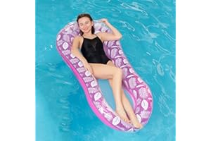 YIHELU Matelas Gonflable Piscine Semi Immerge Maille Aqua Lounge avec TêTe à Flotteur Hamac Flottant, Bouee Piscine pour Adultes Plage ExtéRieur Lounger