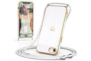 Togestar Handykette Hülle für iPhone 7/8/SE 2020/SE 2022 Handyhülle mit Band und Schutzfolie, Kameraschutz Herz Love Design 360 Grad Stoßfeste Schutzhülle Silikon TPU mit Kordel zum Umhängen, weiß