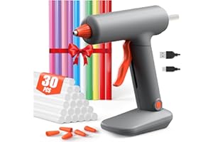 VIWKO Heißklebepistole Akku 3000mAh, Heissklebepistole mit 20 Klebesticks & 10 Farbige Klebesticks, Mini Klebepistole Kabellos für DIY Kunst, Eine abnehmbare Basishalterung & 5 Silikon Fingerhülses