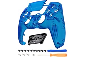 eXtremeRate Luna Re-Design Front Hülle für ps5 Controller BDM-010/020/030/040/050, Ersatz Gehäuse&Touchpad&Accent-Ring, Custom integrierend Abdeckung Case Cover für ps5 Controller-Transparent Blau