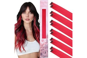 WENNALIFE 12 Piezas Rojo Extensiones de Clip de Pelo, Colorido Extensiones de Cabello Pelo Postizo Mechas de Colorido Extensiones Clip Mechas Pelo Lacio para Niñas Mujeres Trenzas Cosplay Fiesta