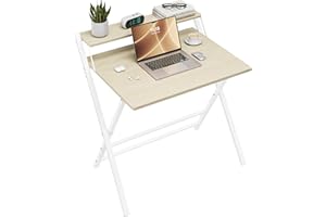 Yaheetech Foldable Desk with Monitor Stand,80 cm Computer Desk for Small Spaces,2-Tier Folding Table for Home, Office, School, Dormitory,Easy Assembly(Natural Wood)