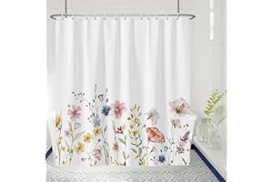 MIRRORANG Watercolour Flower Shower Curtain,Waterproof Mildew & Mould Resistant Polyester Curtain for Bathroom, Decorative Fabric Room Tub with 12 Hooks(180 x 180 cm)