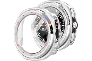 LINTEKER 2 Pack Screen Protector Case for Samsung Galaxy Watch 8 Classic 46mm, Hard PC Bumper + HD Anti-Fog, Protective Cover for Galaxy Watch 8 Accessories, Titanium Gray/White and Orange