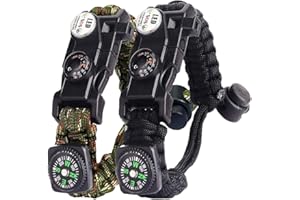 AURIVER Pulsera Paracord Supervivencia España, Camuflaje Supervivencia Pulsera con Flint + Brújula + Termómetro + Silbato, para Caminatas en Canchas de Camping u Otras Actividades al Aire Libre
