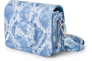 MUZIRI KINOKOO Custodia in Pelle PU con Motivo Denim per Instax Mini EVO - Compatibile per Fuji Instax Mini EVO Fotocamera con Apertura Inferiore - Blu Denim