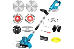 OUMEIU Akku Rasentrimmer für Makita-Akkus mit 4 Klingentypen Bürstenlose Rasentrimmer mit Unkrautbürste, 4-in-1 rasentrimmer elektrisch, 90° Schwenkbarer Kopf für Rasen Garten Beschneiden (Blue)
