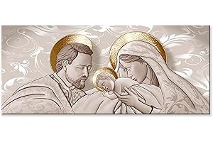 Lupia - Quadro moderno sacra famiglia Canvas World THE KISS SHABBY BROWN, Stampa su Tela per Soggiorno, Capezzale Camera da Letto, Ufficio, 52x122 cm