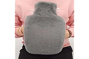 Topspitgo 2L Wärmflasche Fell Mit Bezug Groß Handwärmer Wärmflasche Flauschig Naturkautschuk,Fashy,Kuschelig Ekinder Erwachsener Weihnachten(grau)