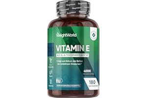 ‎WEIGHTWORLD Vitamin E Weichkapseln 400IE - 180 vegane Softgels - Vit E Öl DL Alpha Tocopherylacetat - 6 Monate Vorrat - Vitamin E trägt zum Schutz der Zellen vor oxidativem Stress bei (EFSA) - WeightWorld