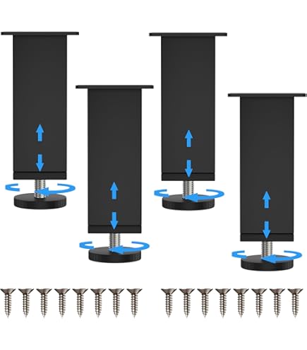 Pied Reglable Pour Meuble DBREAKS 4 Pièces Pieds De Meubles Réglables, 12-19cm Noir Pied De Meuble En Métal, Pieds De Table Avec Vis Et Tournevis, Pour Pieds D'armoire, Table Basse, Canapé Jambe