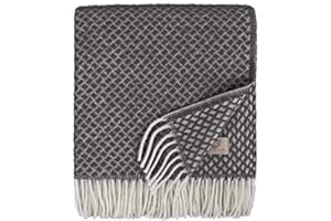 Linen & Cotton Decke Wolldecke Wohndecke Kuscheldecke Sofia - 100% Reine Neuseeland Wolle, Anthrazit/Grau (130 x 170 cm) Sofadecke/Überwurf Decke/Plaid Couch Sofa/Schurwolle Blanket