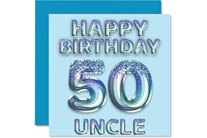 STUFF4 50th Birthday Card for Uncle - Blue Glitter Party Balloons - Happy Birthday Cards for 50 Year Old Uncle from Nephew Niece, 145mm Bday Greeting Cards Gift