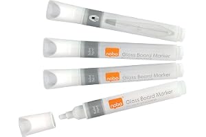 Nobo Whiteboardpennor med Flytande Bläck, För Whiteboard i Glas, Avtorkningsbara, 3mm Spets, 4-pack, Vita, 1905323