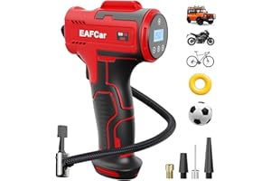 EAFCSZ Car Tyre Inflator Air Compressor, Portable Cordless Tyre Pump, 150psi Handheld Car Tyre Pump with LED Light, USB Rechargeable Battery, 3 Nozzle for Car, Motorcycle, Bike, Ball