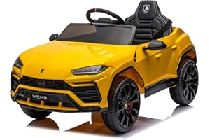 FINOOS Lambo Urus Voiture électrique pour Enfants, Licence d'origine, Batterie, Portes à Ouverture Verticale, 2 Moteurs, Batterie 12 V, télécommande 2,4 GHz (Jaune)