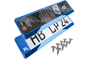 L & P CAR DESIGN 2x Uchwyt tablicy rejestracyjnej - trwały i bezpieczny - 8 śrub - niebieski chrom - 520x110 mm - Ramka do tablic rejestracyjnych - pasuje do każdego samochodu - dla polskich tablic PL - uniwersalny