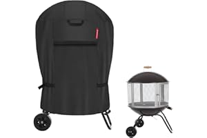 Porch Shield Round Patio Fire Pit Cover 28 inch Outdoor Rolling Fireplace Wooden Bonfire Firepit Cover for Fire Sense 01471 Firepit, Aoxun Chiminea Fire Pit