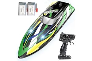DEERC Barca telecomandata ad alta velocità con luci a LED, barca da corsa RC veloce auto-raddrizzatore, 2 batterie per più di 24 minuti di autonomia, telecomando 2.4GHz, giocattolo per bambini e