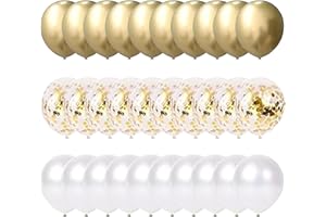 YUKIYI 60Pcs 12 Inch Gold & White Balloon Set - Metallic Golden & White Balloon Arch Kit Latex Helium Balloons for Wedding Anniversary Engagement Baby Shower Birthday Party Decorations Eid Mubarak Graduation
