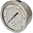 Freeford Instrumentation UK Glycerine Filled Hydraulic Pressure Gauge 63mm 1/4" BSP Back Connection. Various Ranges (0/300 PSI/20 Bar)