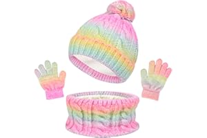 TMEOG Kids Hat Scarf Gloves Set 3 in 1 Knitted Outdoor Sports Winter Accessories Thermal Toddler Gloves Snood Bobble Hat for Girls Boys