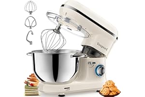 Stand Mixer, Vospeed Food Mixer Dough Blender, 6.2L 2000W Electric Cake Mixer with Bowl, Beater, Hook, Whisk, Egg Separator & Silicone Spatula, Dishwasher Safe (White)