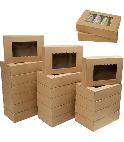 Boîtes Papier Kraft Marron Avec Fenêtre Transparente Belle Vous (Lot De 12) - Boîtes à Gâteaux 23x23x6,5 Cm Pour Pâtisseries, Cookies Et Cupcakes