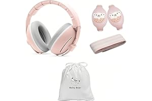 BOENFU Gehörschutz Baby, 2 in 1 Baby Kopfhörer Lärmschutz 25dB, Ohrenschützer Kinder Verstellbares Kopfband, Hörschutz für Babys bis 4 Jahren für Alltag, Feste, Feiern, Musikevents - Rosa