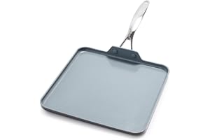 GreenPan Valencia Pro Hard Anodised Healthy Ceramic Non-Stick 28 cm Square Griddle, Pancake & Crepe Pan, PFAS-Free, Induction, Oven Safe, Grey
