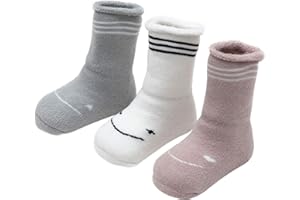 ANIMQUE Bebé Calcetines Invierno para 0-3 Años Niños Niñas Recien Nacidos Calcetines Suave Grueso Algodón Cálido Calcetines de Becerro Animal Motivo 3 Pares