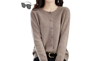 QQLADY Maglioni cardigan di cashmere per le donne,Maglioni cardigan di cashmere per le donne Felpa con cappuccio collo a V 100% pura lana manica lunga Solida Pulsante sciolto Casual